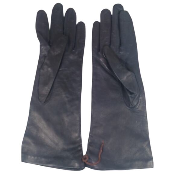 Vintage Made in Italy Dark Blue Leather Gloves with 100% Silk Lining, Size 7 - Picture 2 of 9